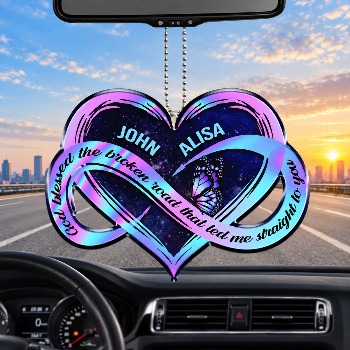 Personalized Hologram Infinity Heart Ornament - Heart God Blessed Ornament - Anniversary Gift for Couples