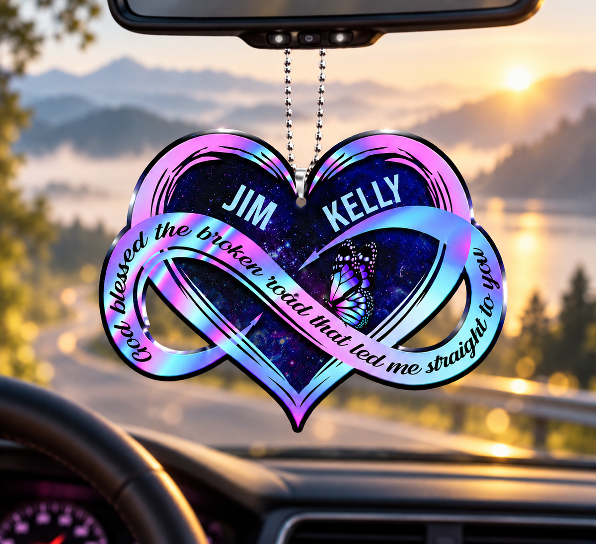 Personalized Hologram Infinity Heart Ornament - Heart God Blessed Ornament - Anniversary Gift for Couples