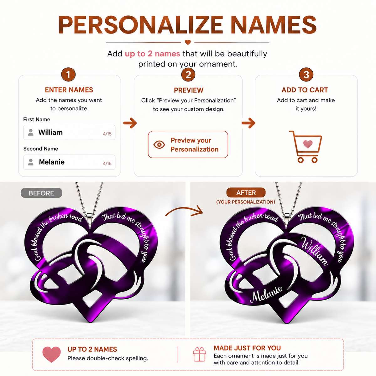 Purple Couple Rings God Blessed Personalized Ornament - Ideal Gift for Couples, for Anniversary Occasions