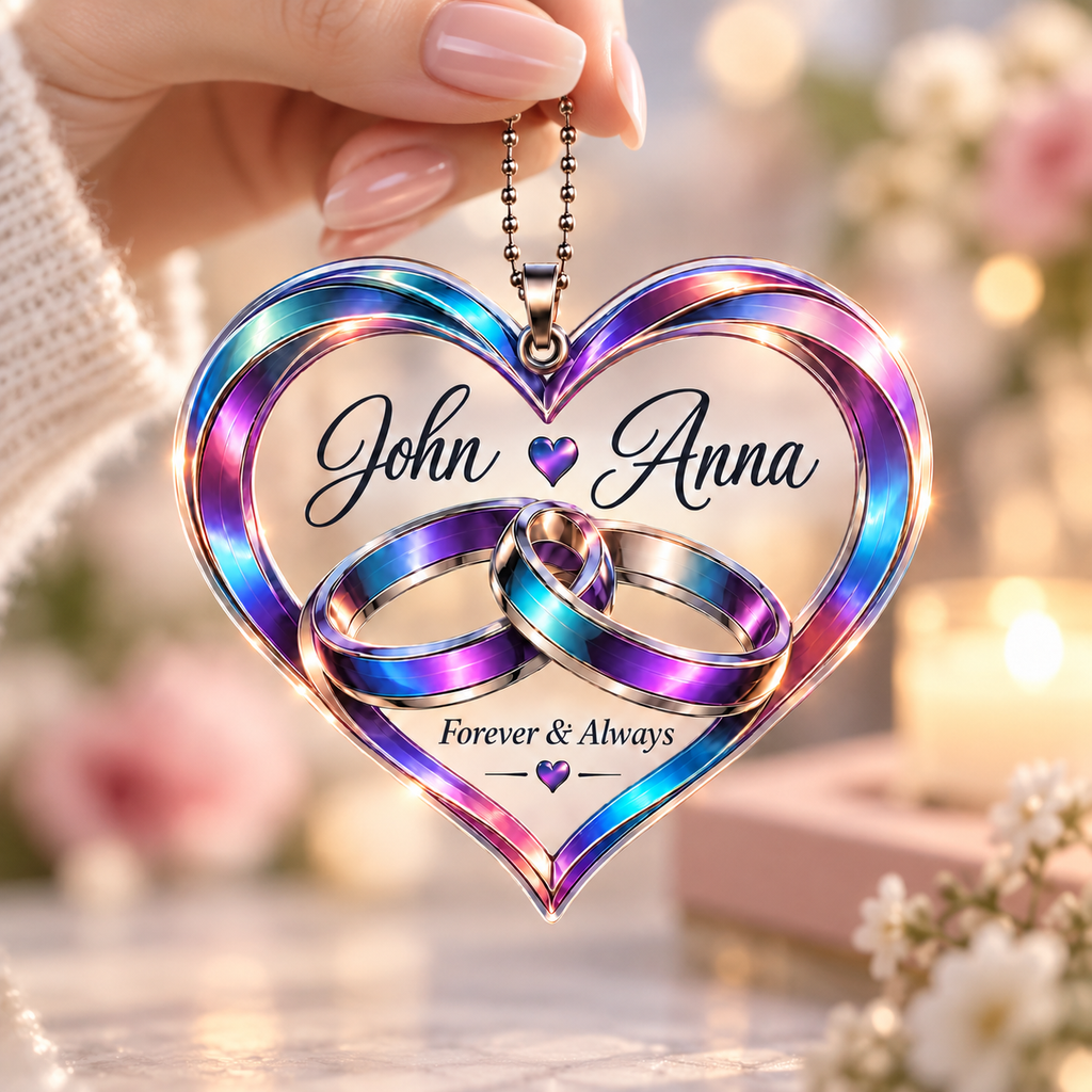 Personalized Forever & Always Couple Ornament – Custom Names, Interlocking Rings Heart Keepsake, Anniversary Gifts for Couples, Wedding Gifts