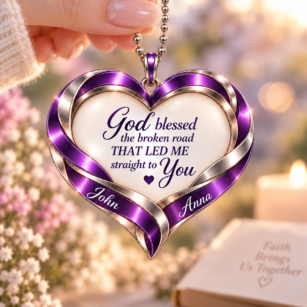 Personalized Heart Couple Ornament  - Custom Names God Blessed Heart Car Ornament Gift for Couples, Anniversary Gifts for Husband & Wife