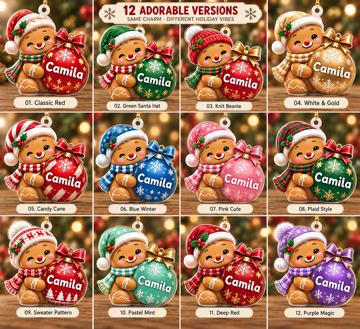 Personalized Name 12 Gingerbread Xmas Characters 2D Acrylic & 3D RESIN Ornament - Christmas Gifts