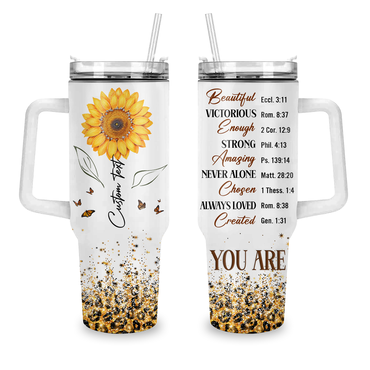 Sunflower Glitter Cheetah You Are 40 Oz Tumbler With Handle - Personalized Stainless Steel Tumbler