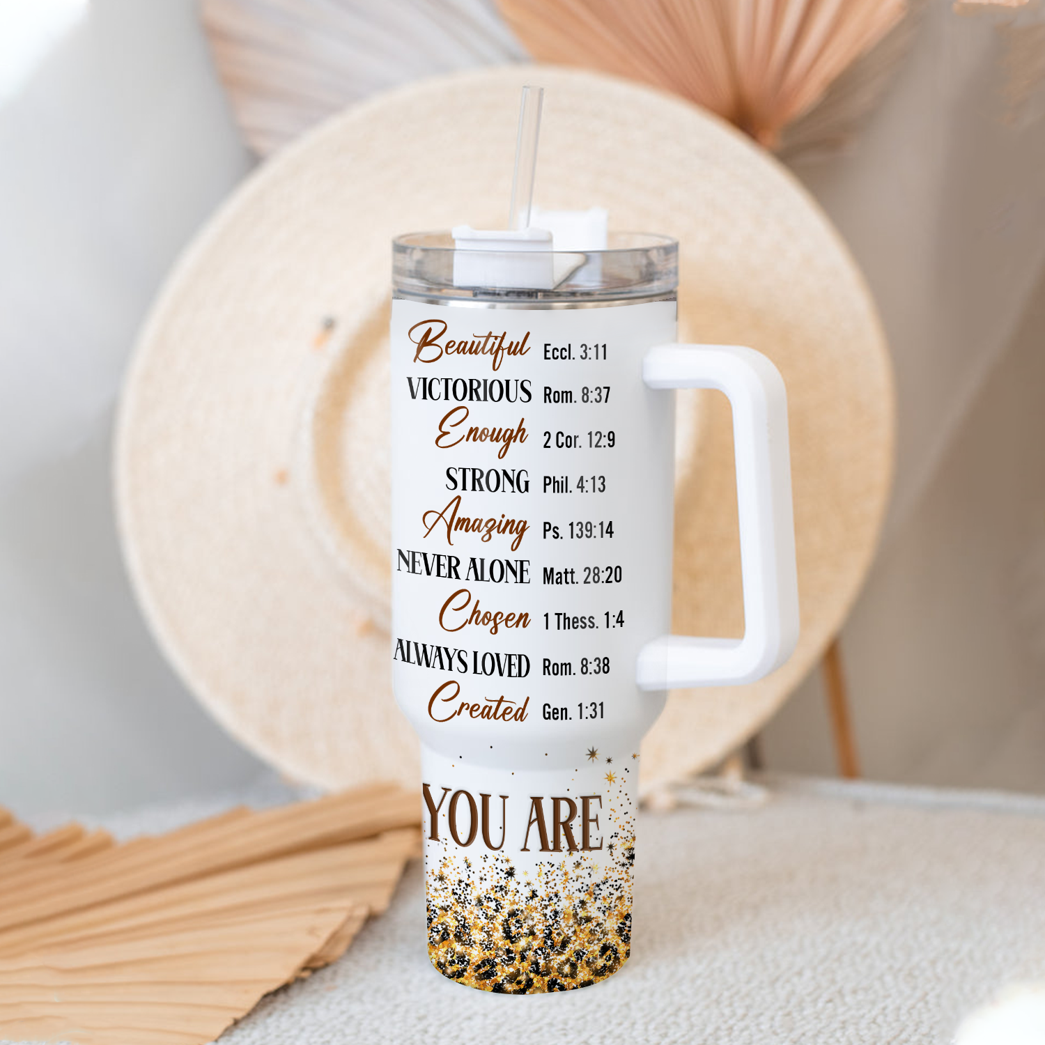 Sunflower Glitter Cheetah You Are 40 Oz Tumbler With Handle - Personalized Stainless Steel Tumbler