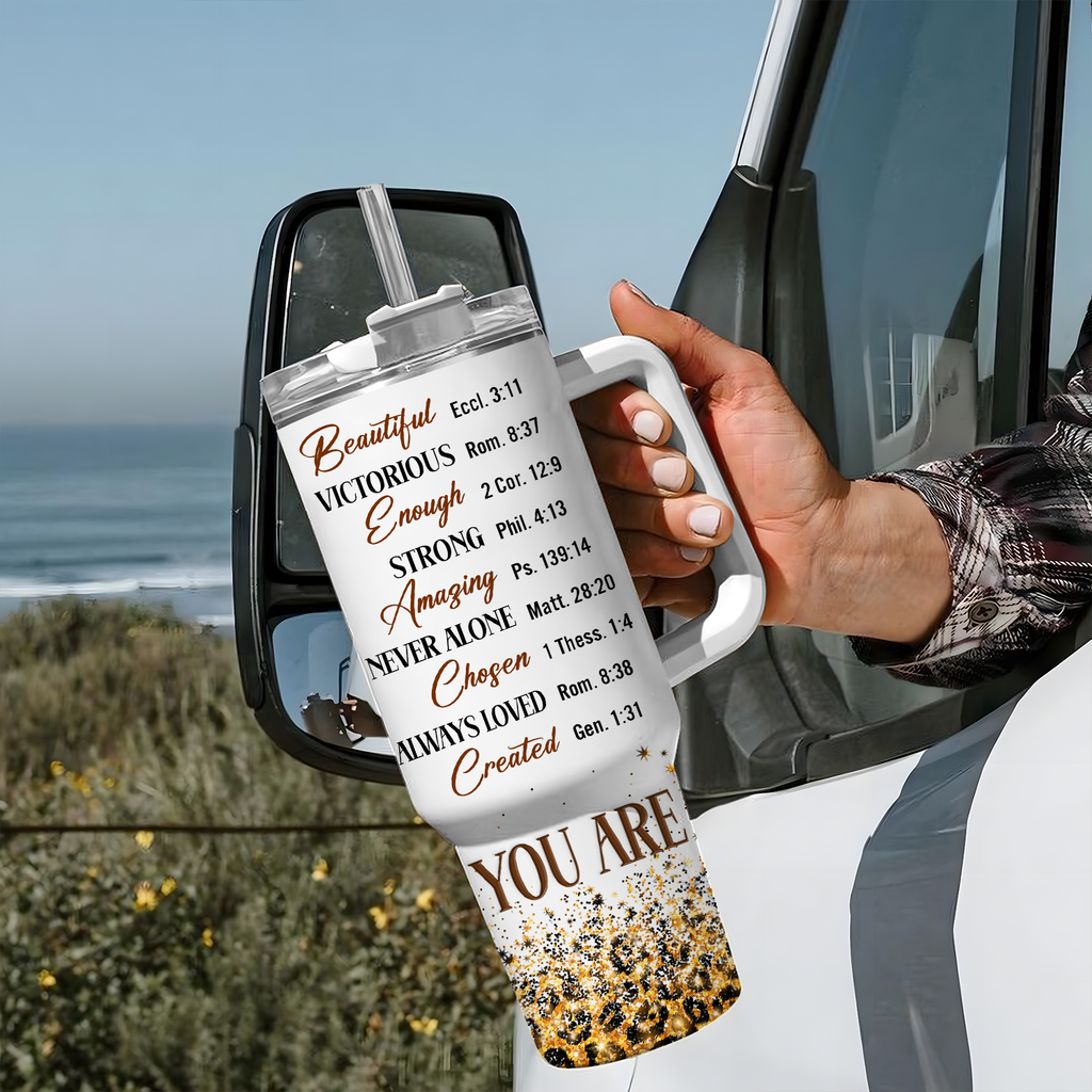 Sunflower Glitter Cheetah You Are 40 Oz Tumbler With Handle - Personalized Stainless Steel Tumbler