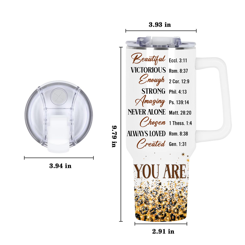 Sunflower Glitter Cheetah You Are 40 Oz Tumbler With Handle - Personalized Stainless Steel Tumbler