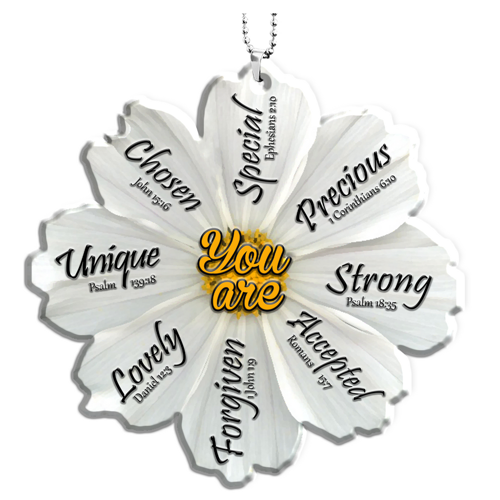 White Cosmos Flower Christian You Are Ornament Gift Bible Verse Christmas Ornament Car Hanging