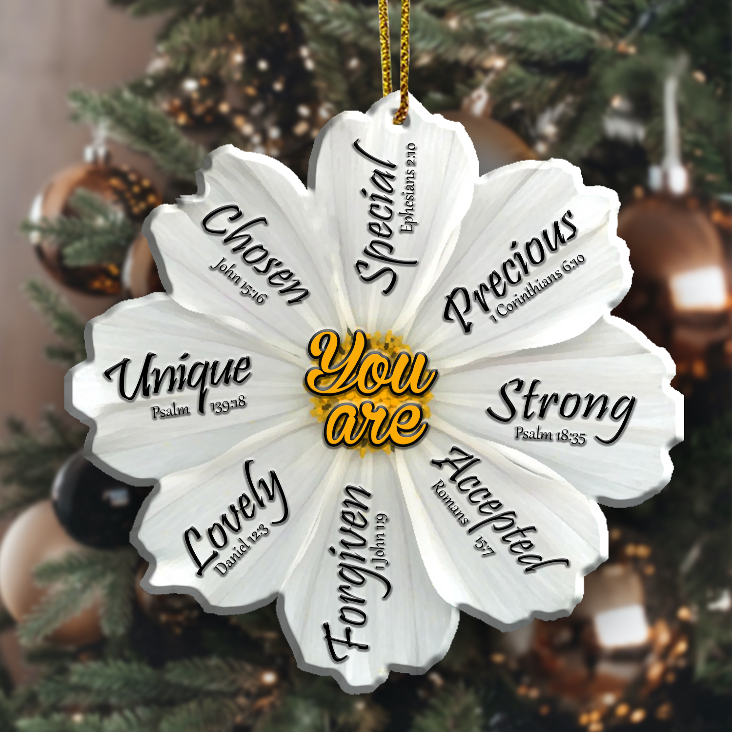 White Cosmos Flower Christian You Are Ornament Gift Bible Verse Christmas Ornament Car Hanging