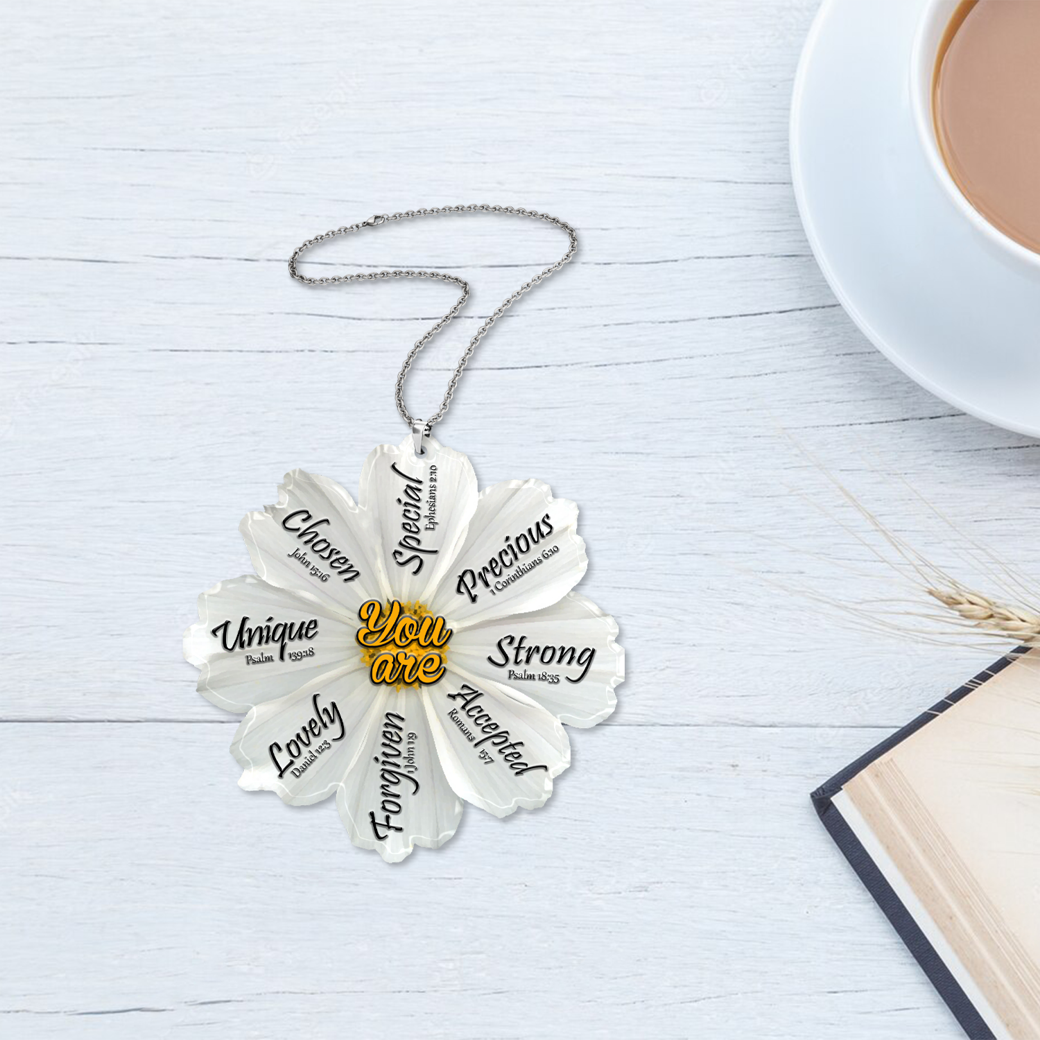 White Cosmos Flower Christian You Are Ornament Gift Bible Verse Christmas Ornament Car Hanging