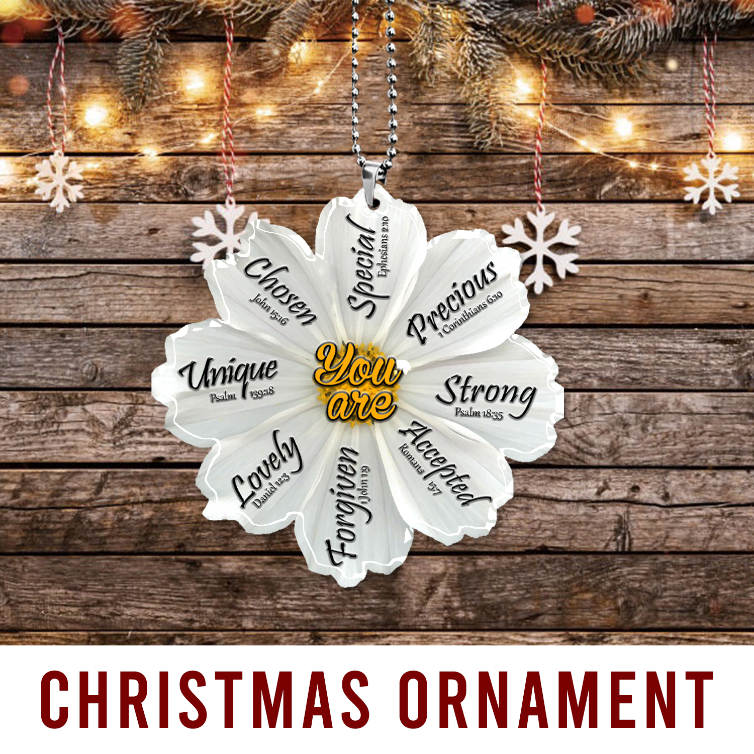 White Cosmos Flower Christian You Are Ornament Gift Bible Verse Christmas Ornament Car Hanging