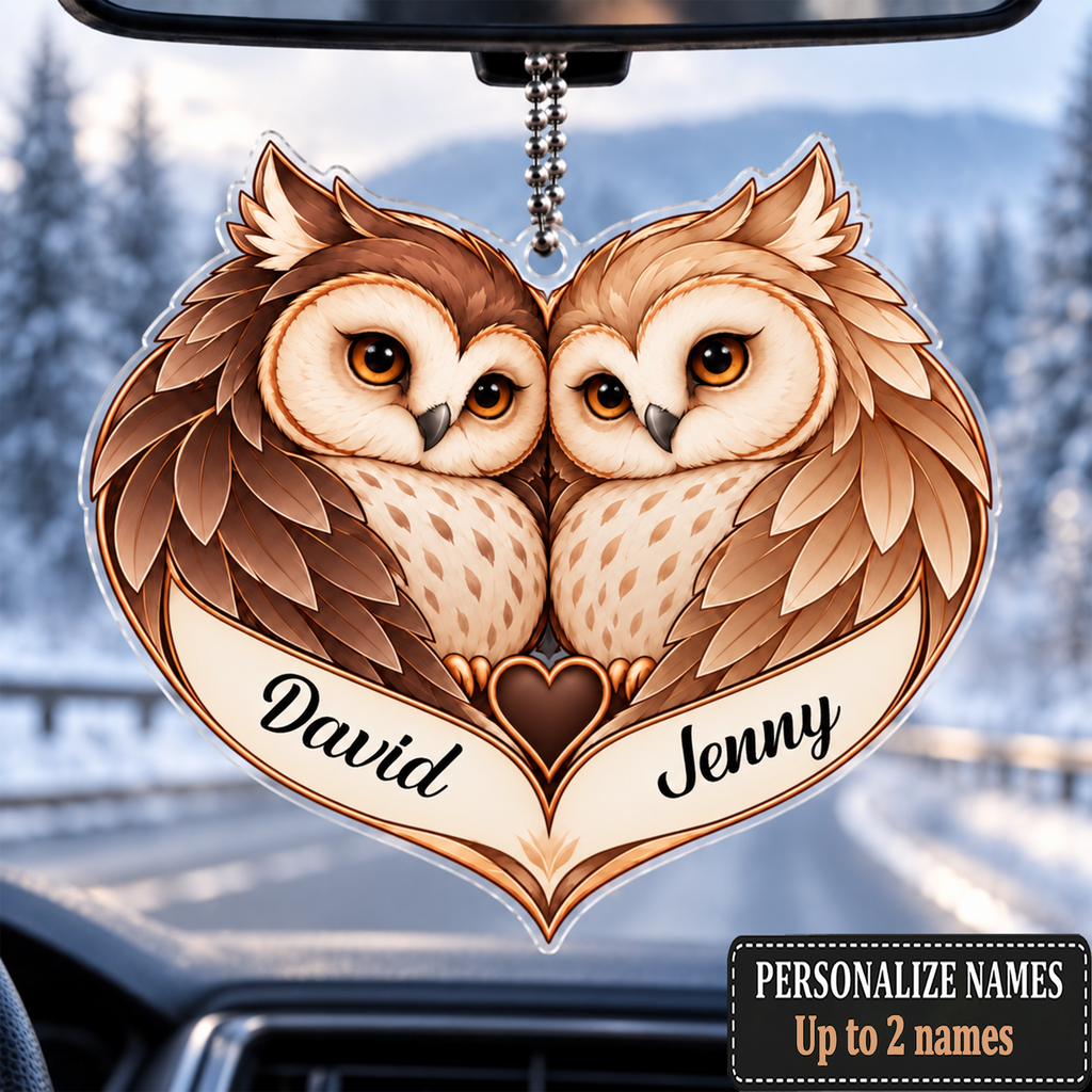 Personalized Names Classic Vibes Owl Couple Heart Ornament - Anniversary Gifts for Couples