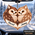 Personalized Names Classic Vibes Owl Couple Heart Ornament - Anniversary Gifts for Couples