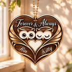Personalized Names Owl Couple Forever & Always Brown Heart Ornament - Anniversary Gifts for Couples
