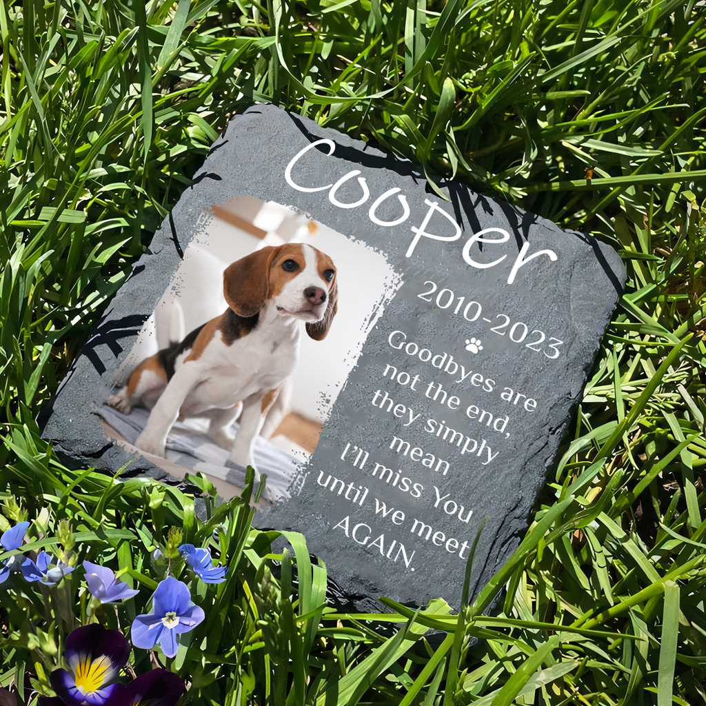 Custom Pet Photo Goodbyes Are Not The End Custom Dog Memorial Stone, Pet Memorial Gifts - Personalized Custom Memorial Tombstone