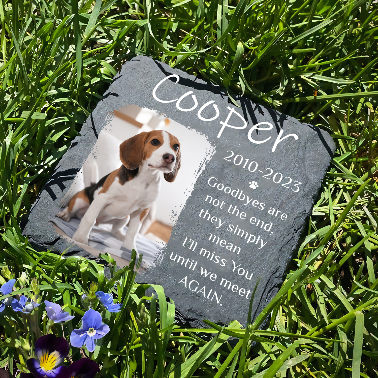 Custom Pet Photo Goodbyes Are Not The End Custom Dog Memorial Stone, Pet Memorial Gifts - Personalized Custom Memorial Tombstone