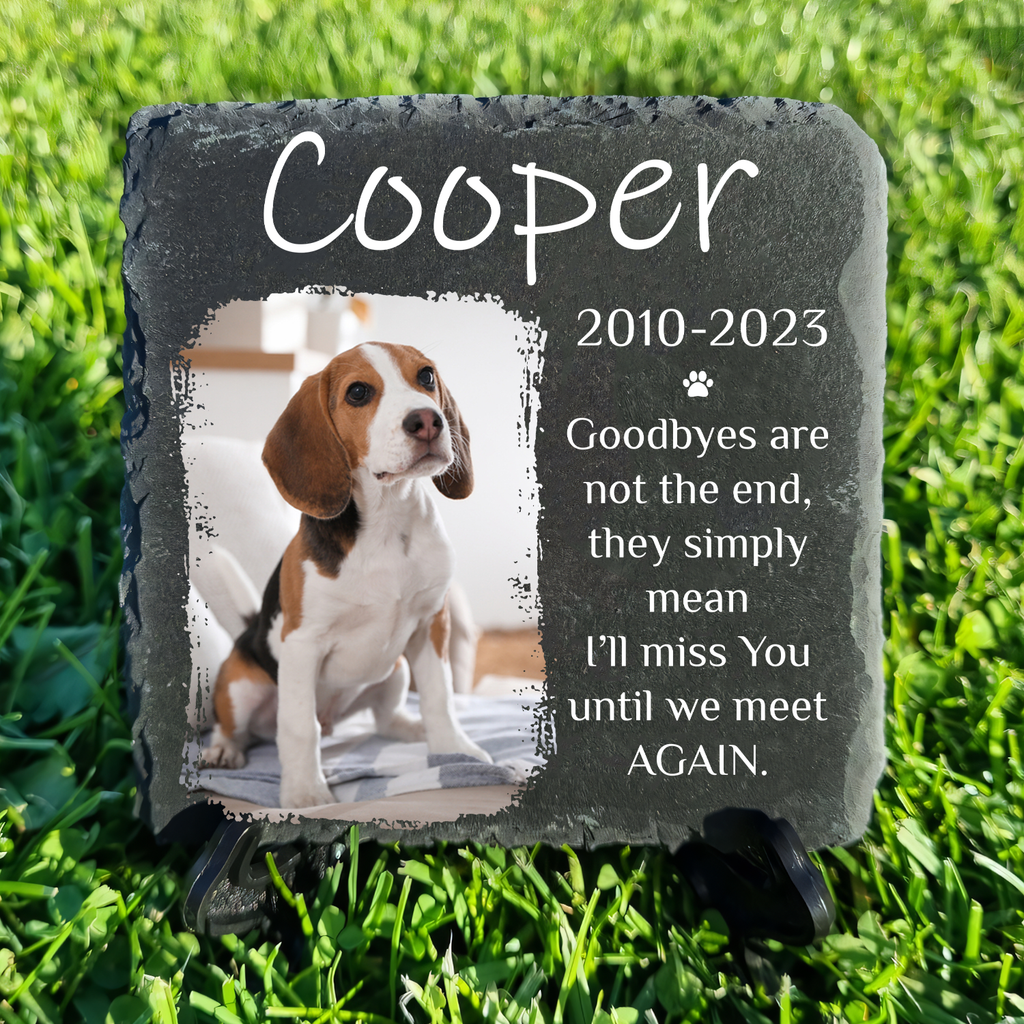 Custom Pet Photo Goodbyes Are Not The End Custom Dog Memorial Stone, Pet Memorial Gifts - Personalized Custom Memorial Tombstone