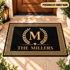 Personalized Family Name & Monogram Doormat – Elegant Greek Key Welcome Mat