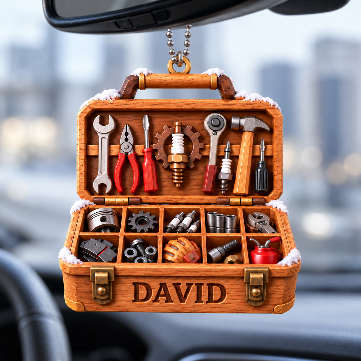 3D Raised Personalized Mechanic Toolbox Christmas Ornament