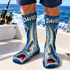 Personalized Wahoo Ocean Fishing Middle Tube Socks for Men & Women - Gift for Fishing Lovers