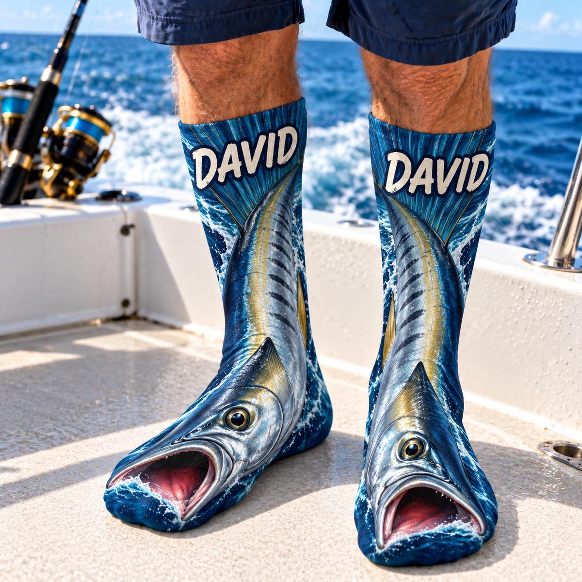 Personalized Wahoo Ocean Fishing Middle Tube Socks for Men & Women - Gift for Fishing Lovers