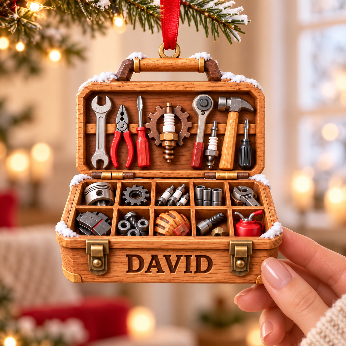 3D Raised Personalized Mechanic Toolbox Christmas Ornament