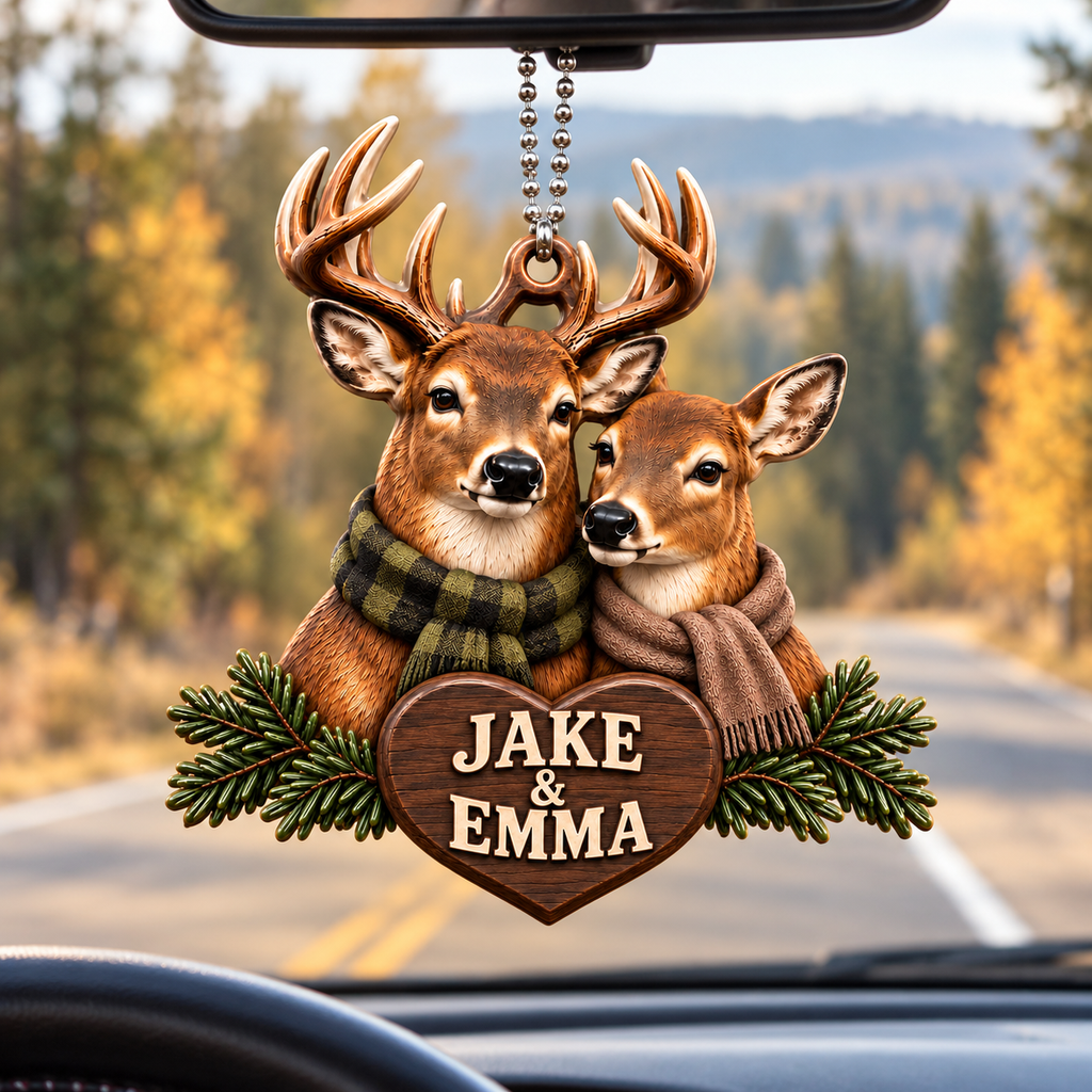 3D Raised Personalized Names Buck & Doe Couple Deer Hunter Ornament - Anniversary Gift