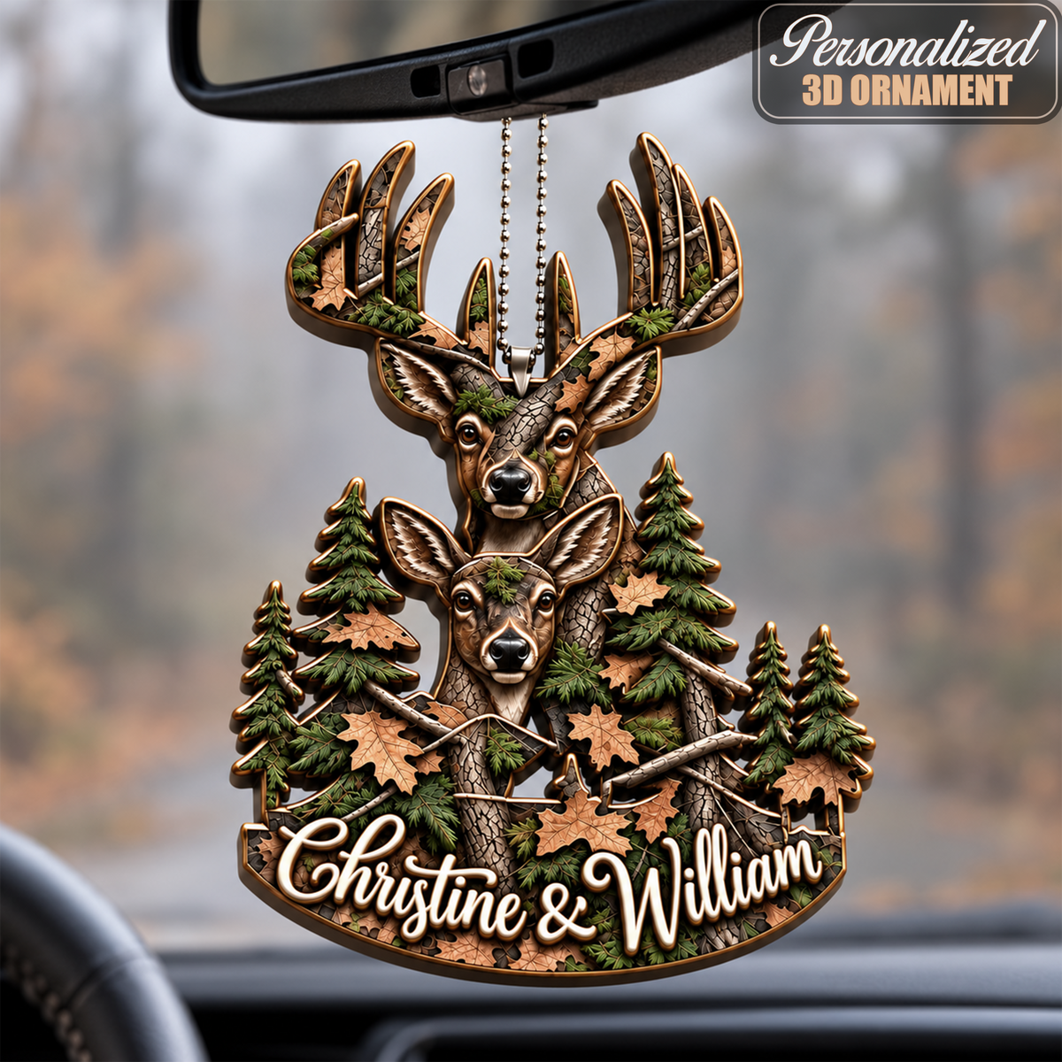 3D Raised Personalized Names Hunting Deer Couple Ornament - Anniversary Gifts