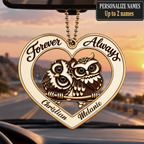 Personalized Couple Owl Ornament - Custom Names Forever and Always with Owl Couple Heart Car Ornament - Gift for Couples, Anniversary Gifts for Husband & Wife