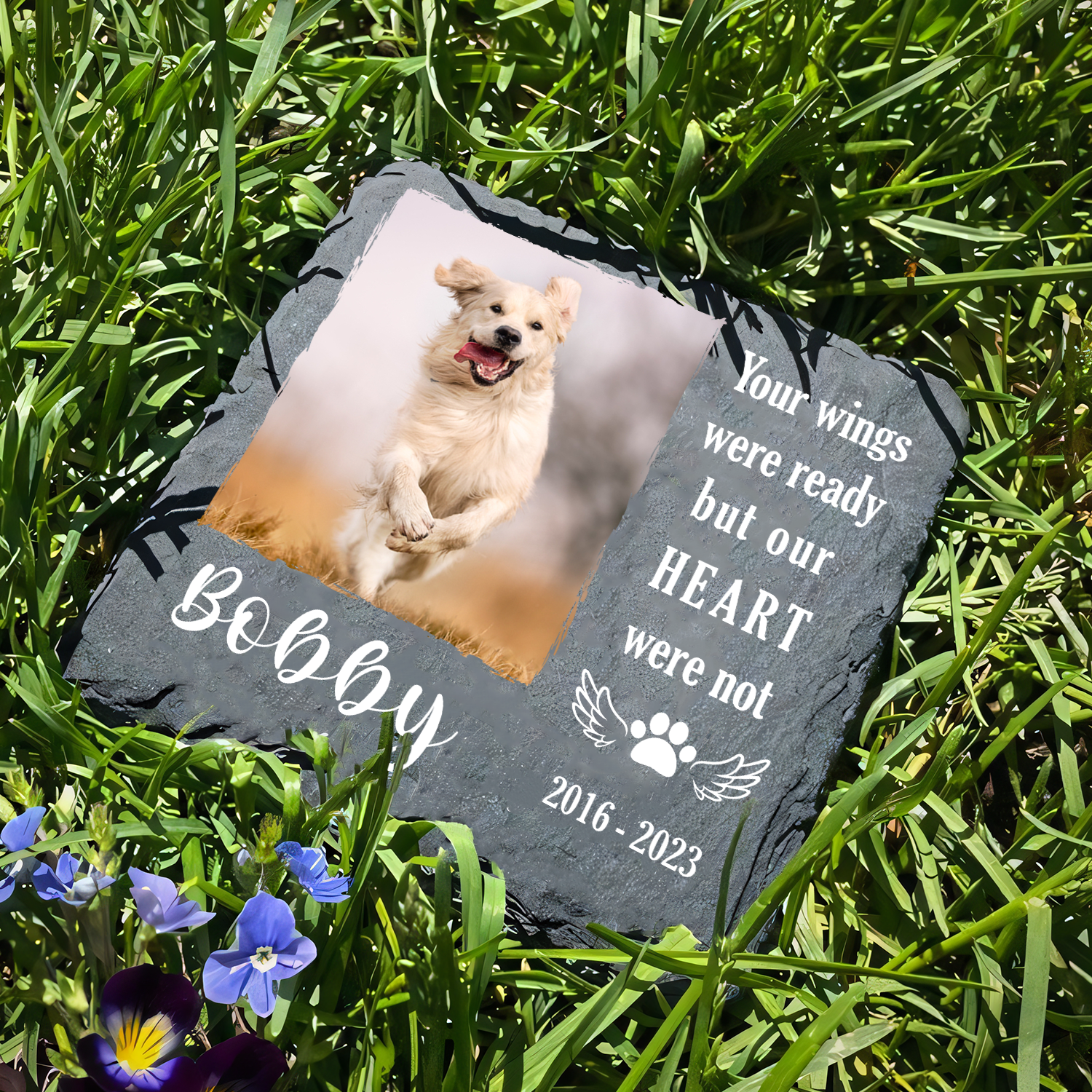 Dog Paw And Pet Photo Your Wings Were Ready Custom Dog Memorial Stone, Pet Memorial Gifts - Personalized Custom Memorial Tombstone