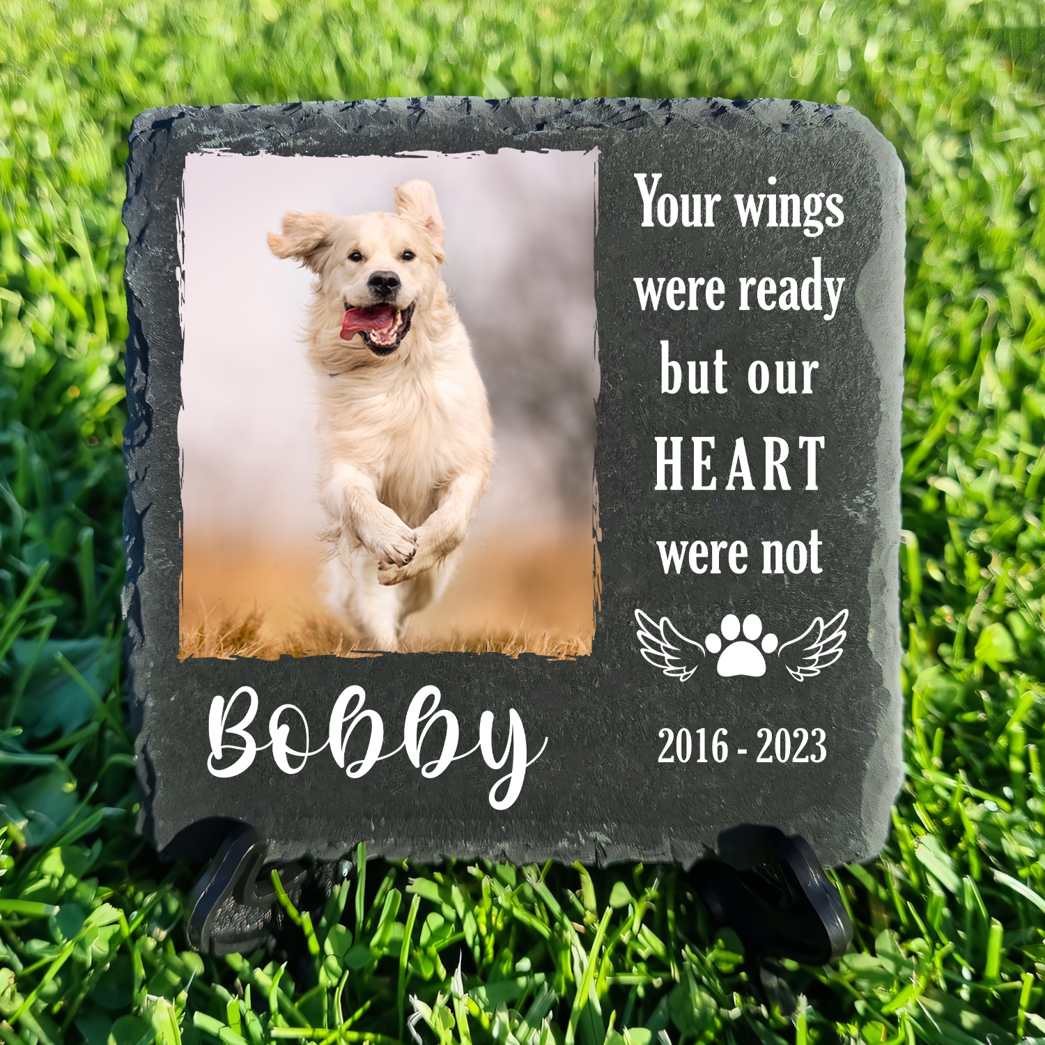 Dog Paw And Pet Photo Your Wings Were Ready Custom Dog Memorial Stone, Pet Memorial Gifts - Personalized Custom Memorial Tombstone