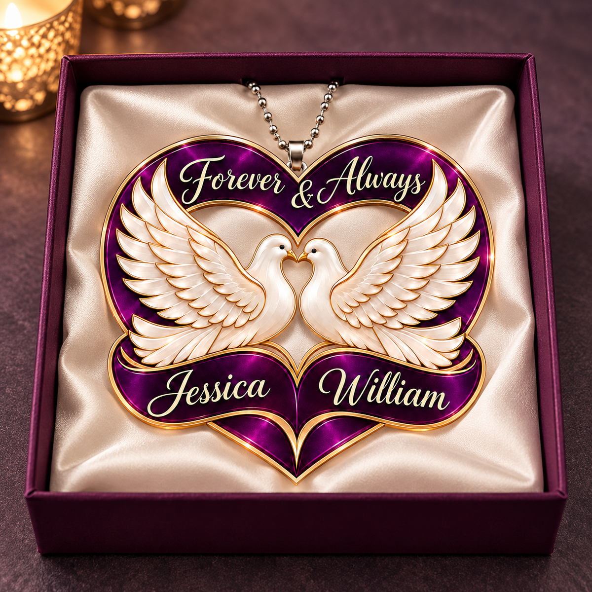 Personalized Names Dove Couple Heart Ornament – Anniversary Keepsake