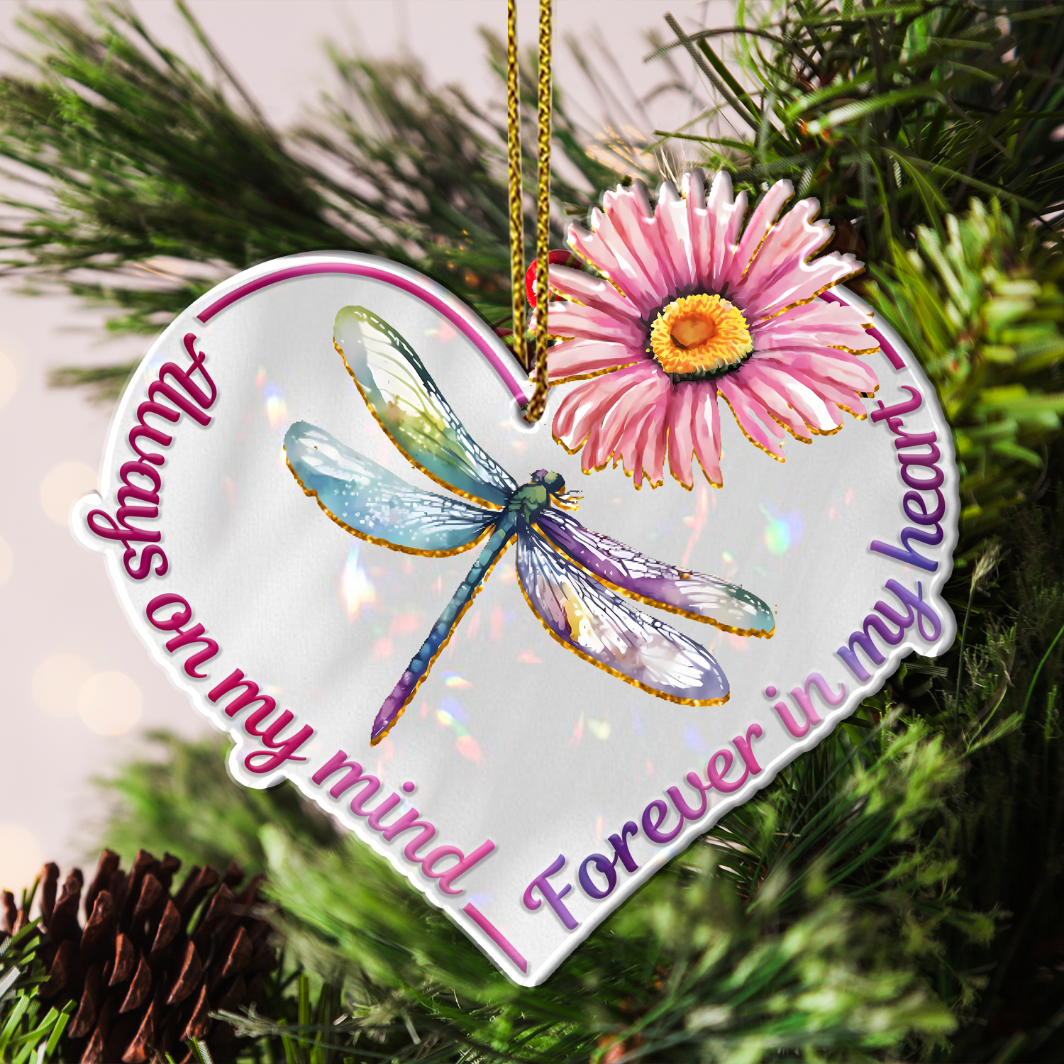 Flower Dragonfly Forever In My Heart Christian Ornament Gift Christmas Ornament Car Hanging