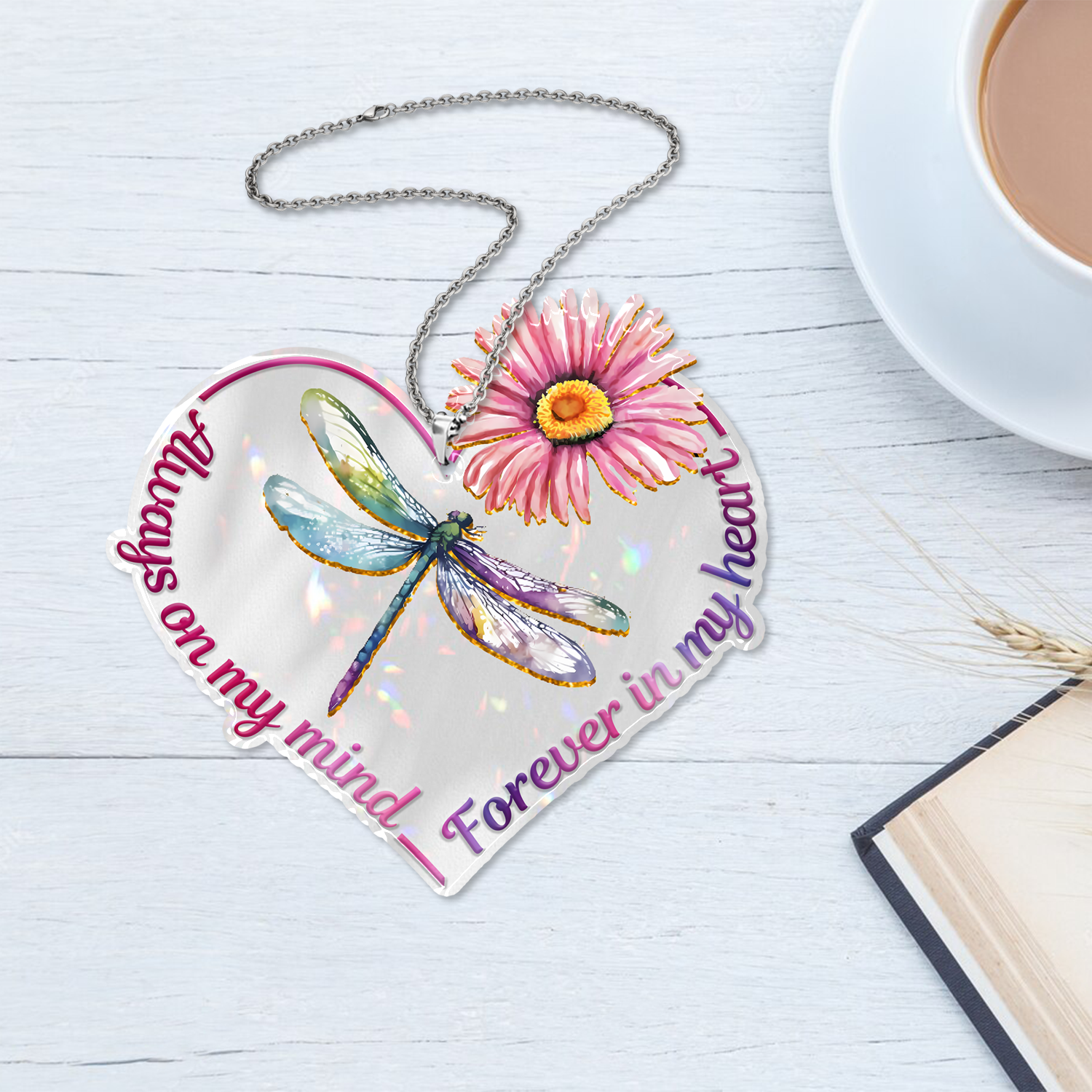 Flower Dragonfly Forever In My Heart Christian Ornament Gift Christmas Ornament Car Hanging