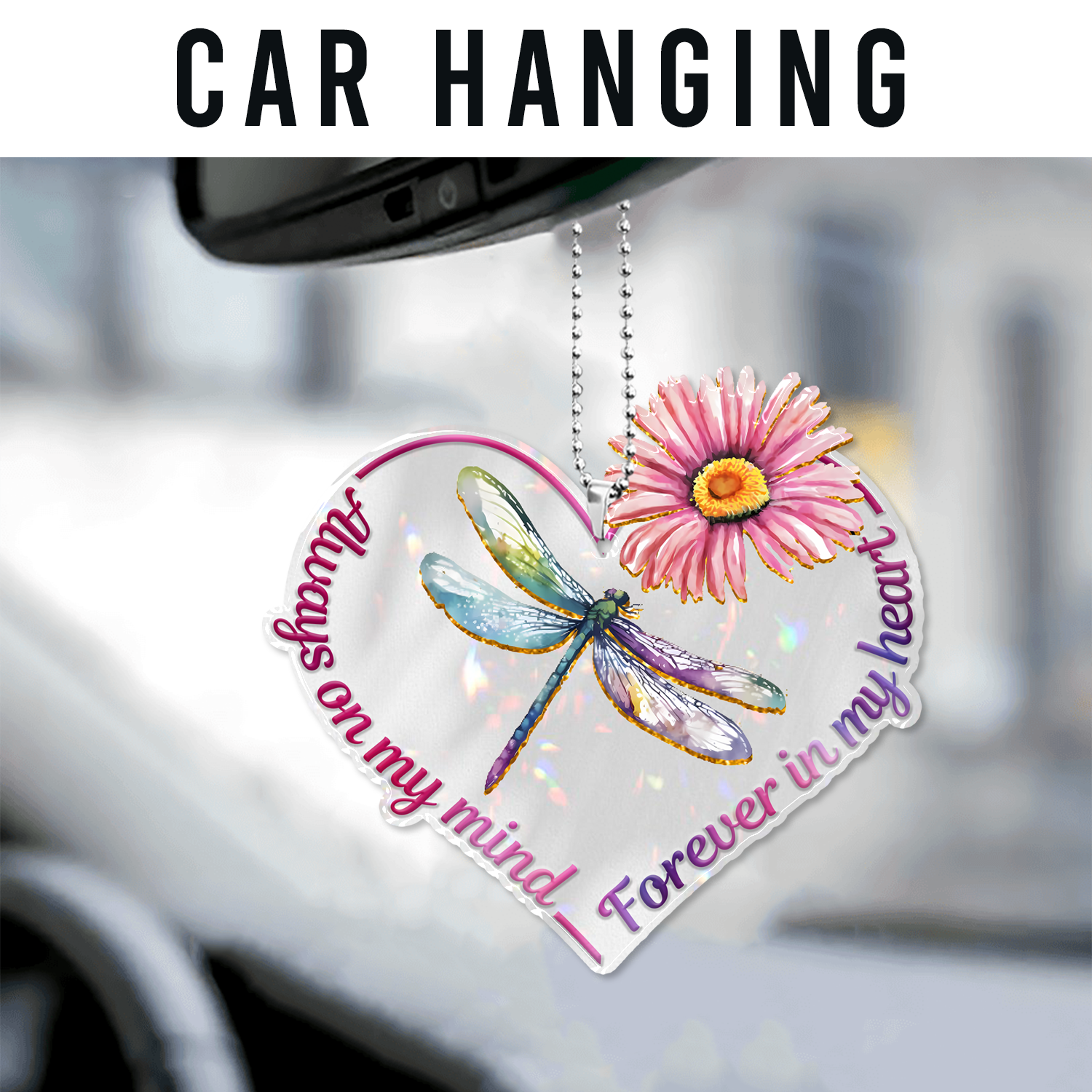 Flower Dragonfly Forever In My Heart Christian Ornament Gift Christmas Ornament Car Hanging