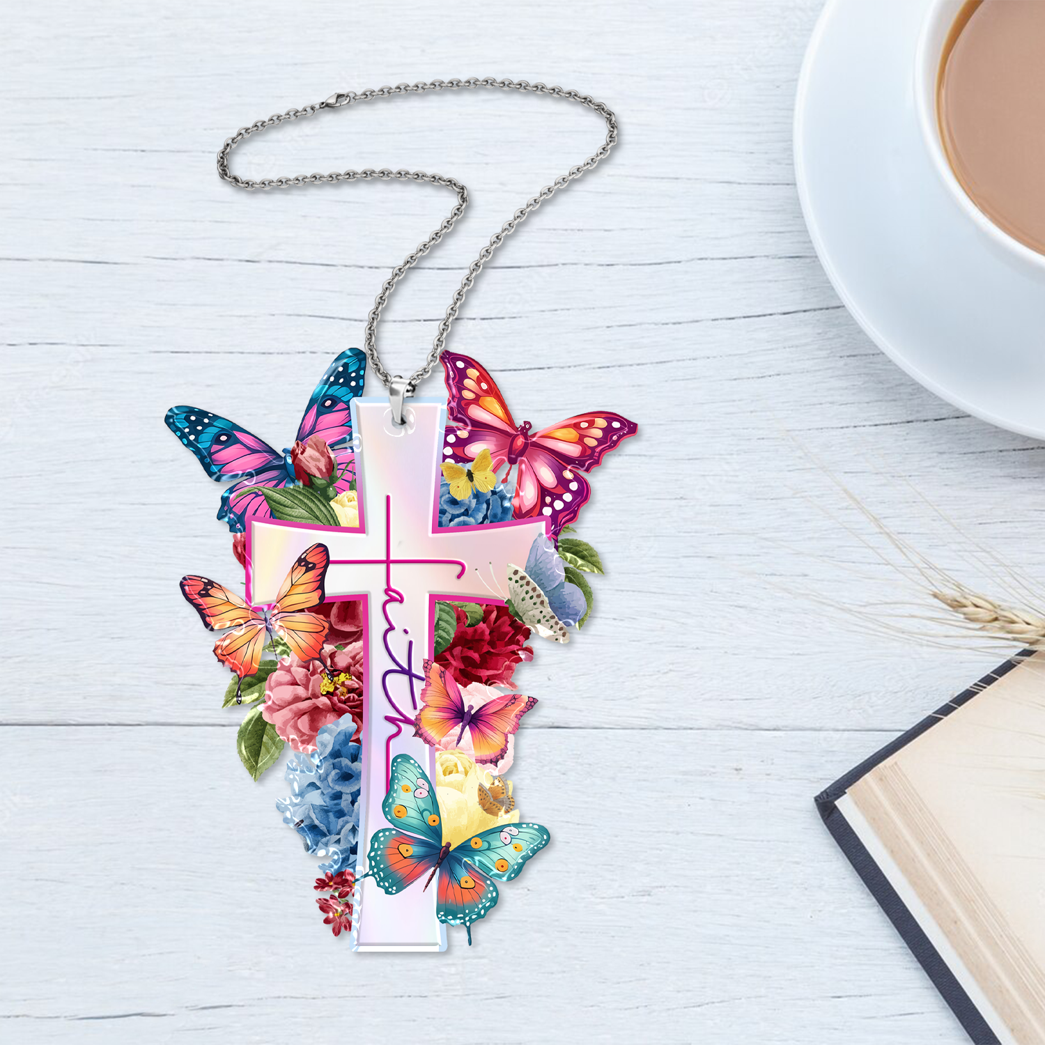 Flowers Faith Cross Butterflies Christian Ornament Gift Christmas Ornament Car Hanging