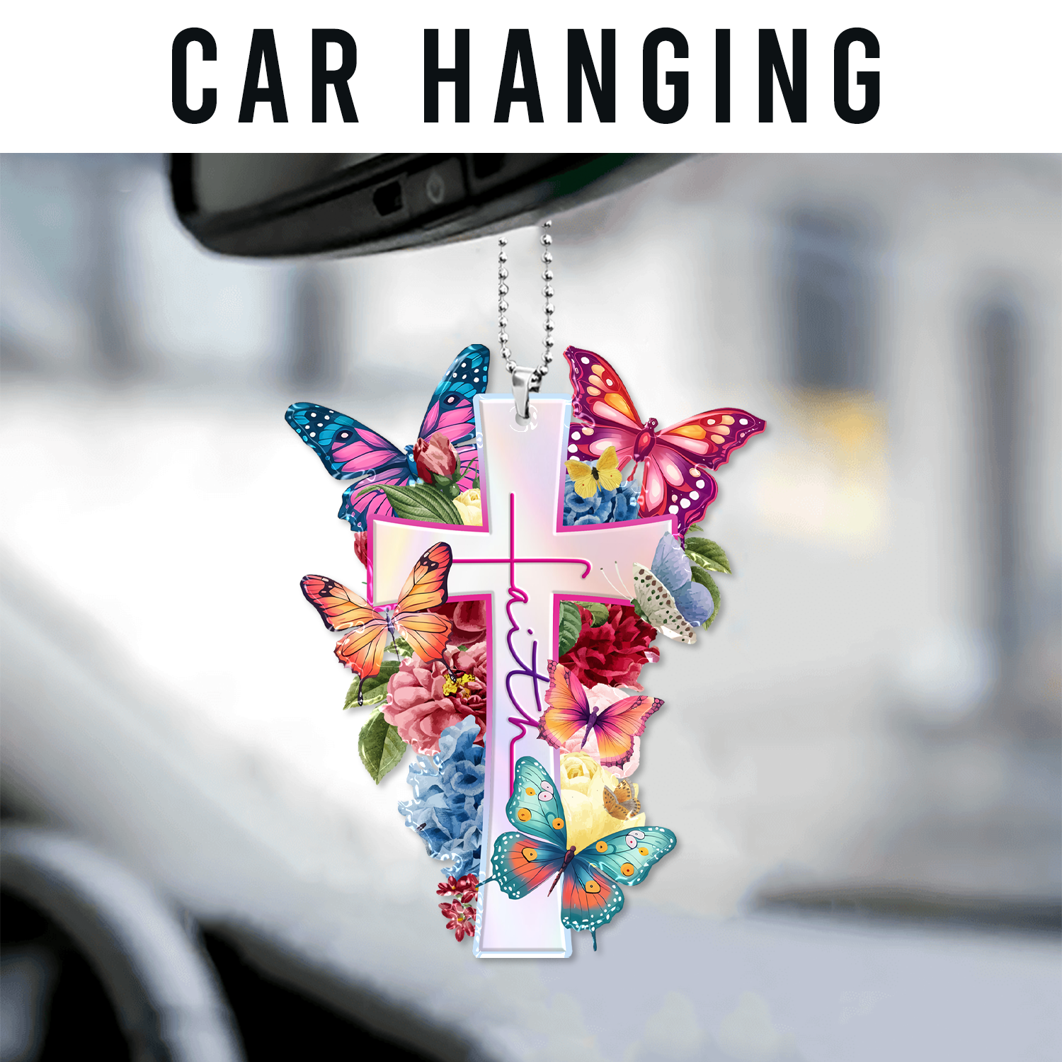 Flowers Faith Cross Butterflies Christian Ornament Gift Christmas Ornament Car Hanging