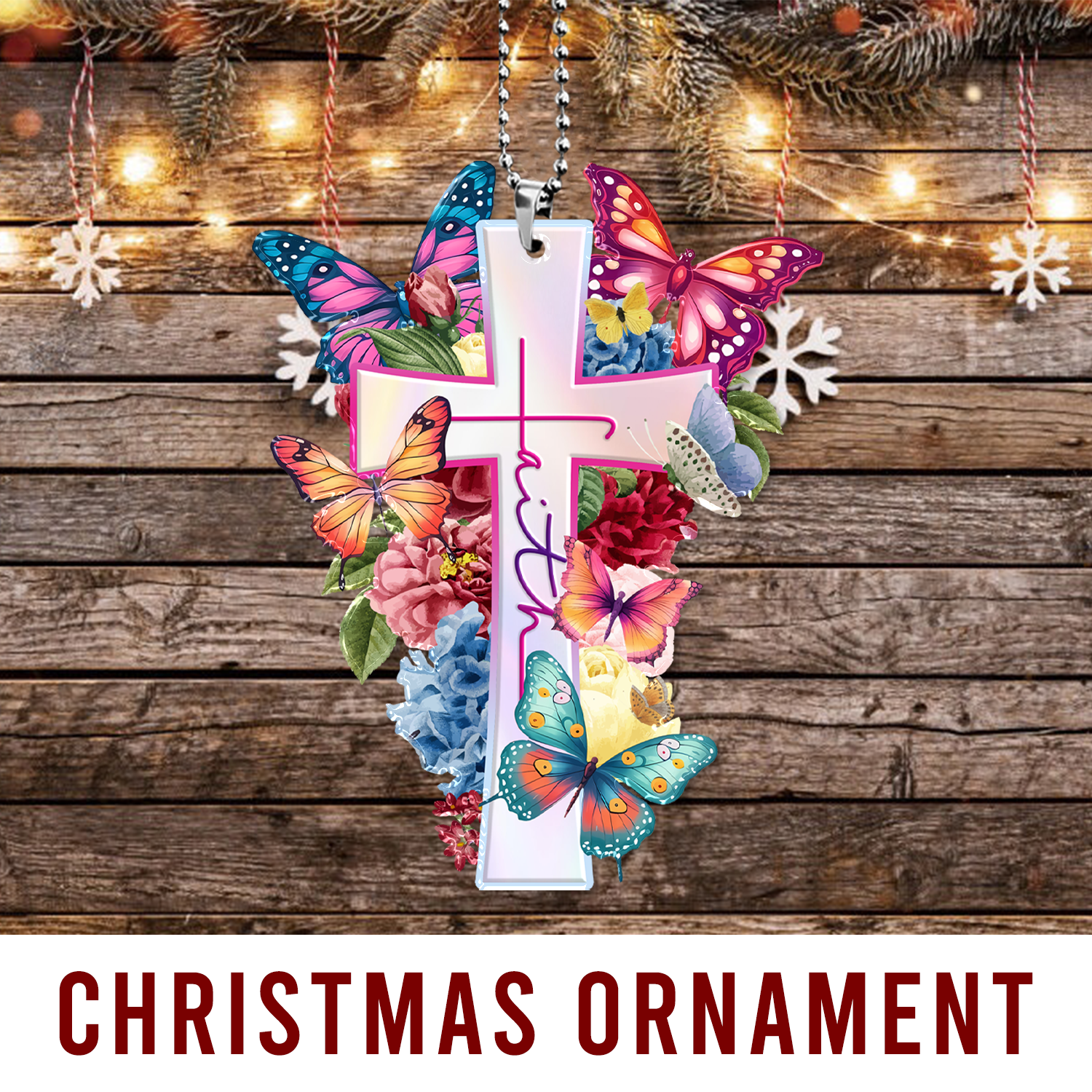 Flowers Faith Cross Butterflies Christian Ornament Gift Christmas Ornament Car Hanging