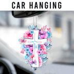 Pink Blue Flowers Butterflies Faith Cross Christian Ornament Gift Christmas Ornament Car Hanging