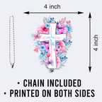 Pink Blue Flowers Butterflies Faith Cross Christian Ornament Gift Christmas Ornament Car Hanging