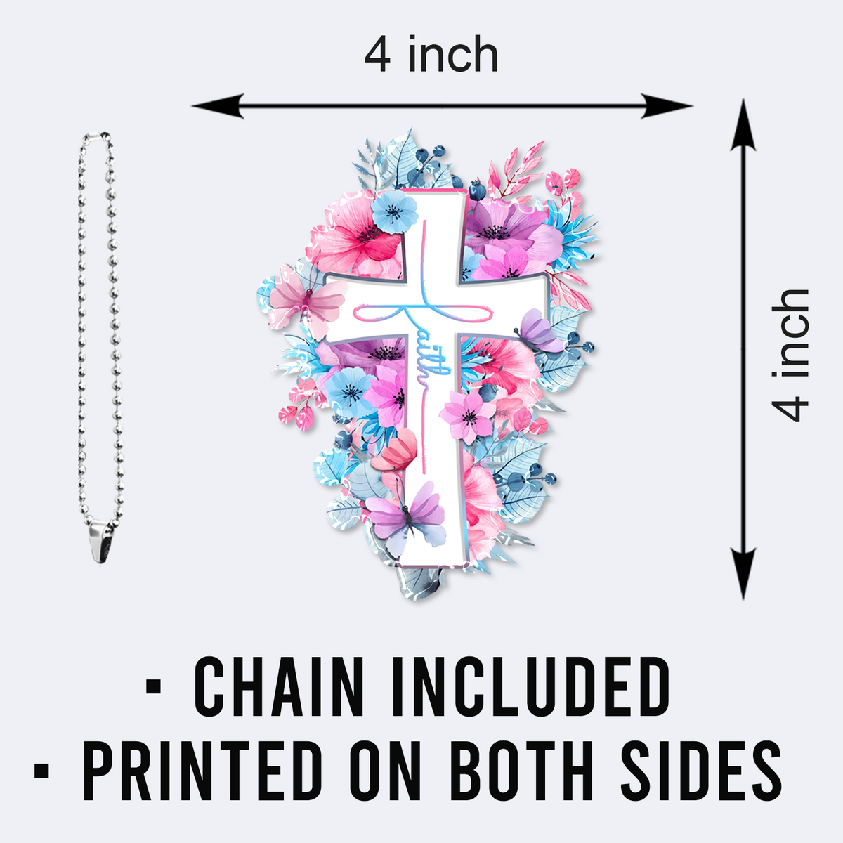 Pink Blue Flowers Butterflies Faith Cross Christian Ornament Gift Christmas Ornament Car Hanging
