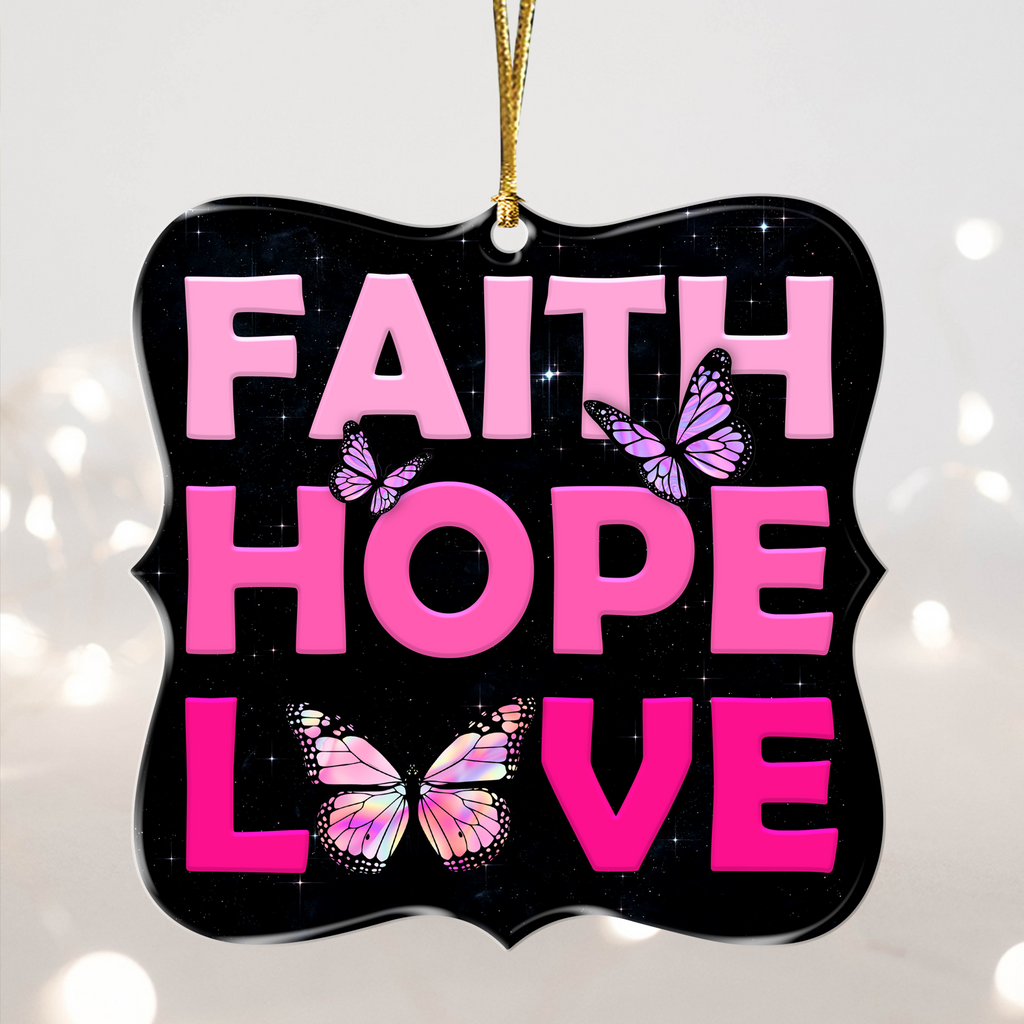 Pink Faith Hope Love Butterflies Christian Ornament Gift Christmas Ornament Car Hanging