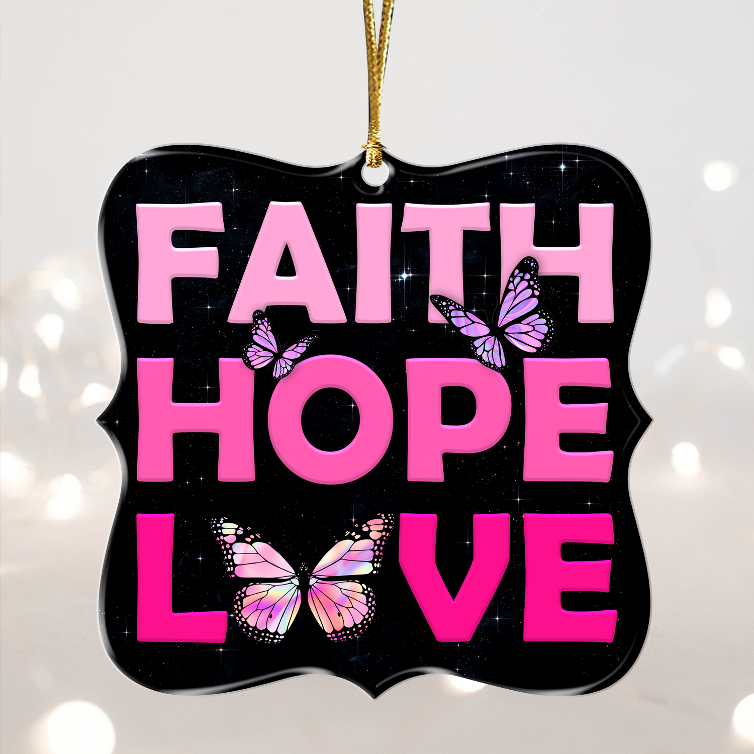 Pink Faith Hope Love Butterflies Christian Ornament Gift Christmas Ornament Car Hanging