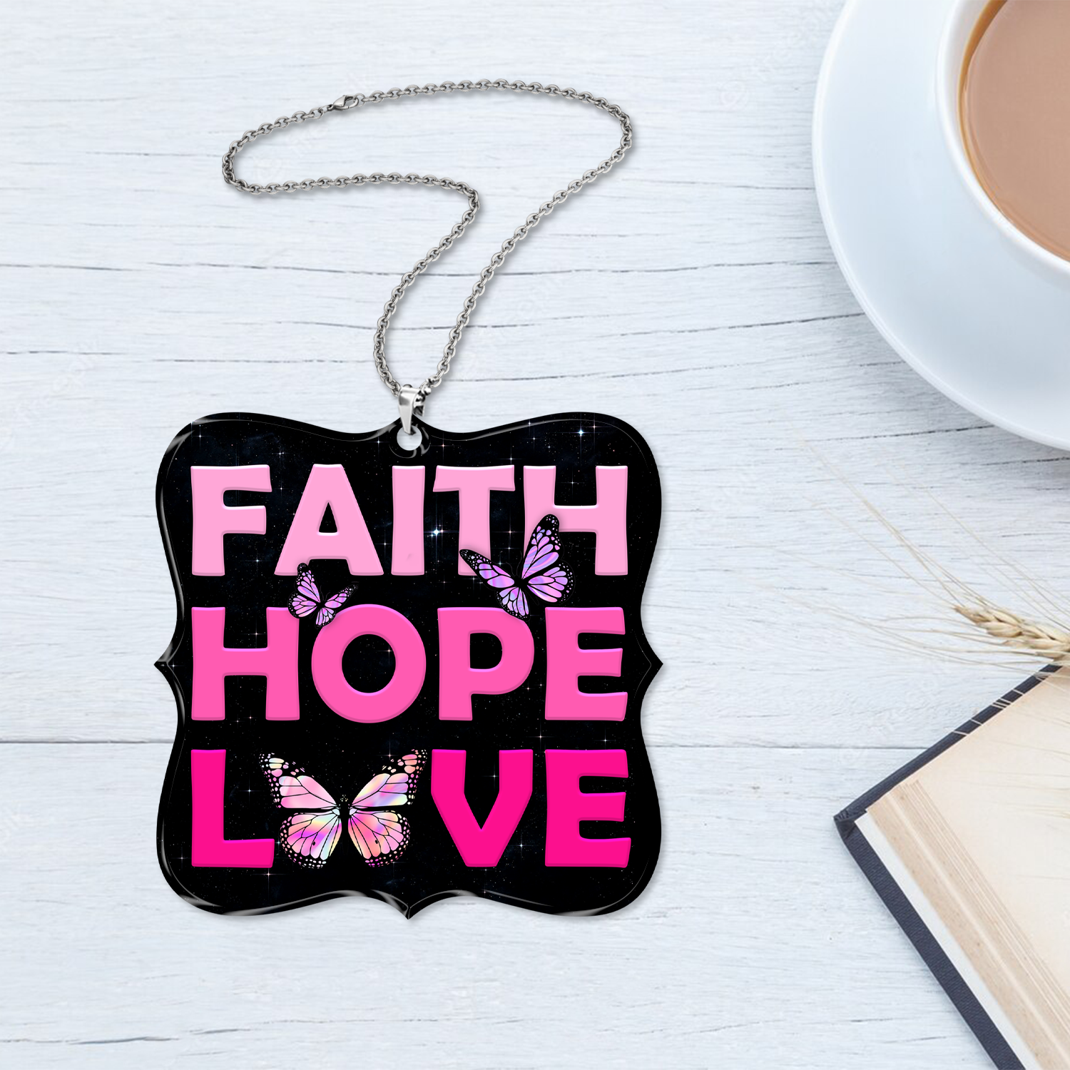 Pink Faith Hope Love Butterflies Christian Ornament Gift Christmas Ornament Car Hanging