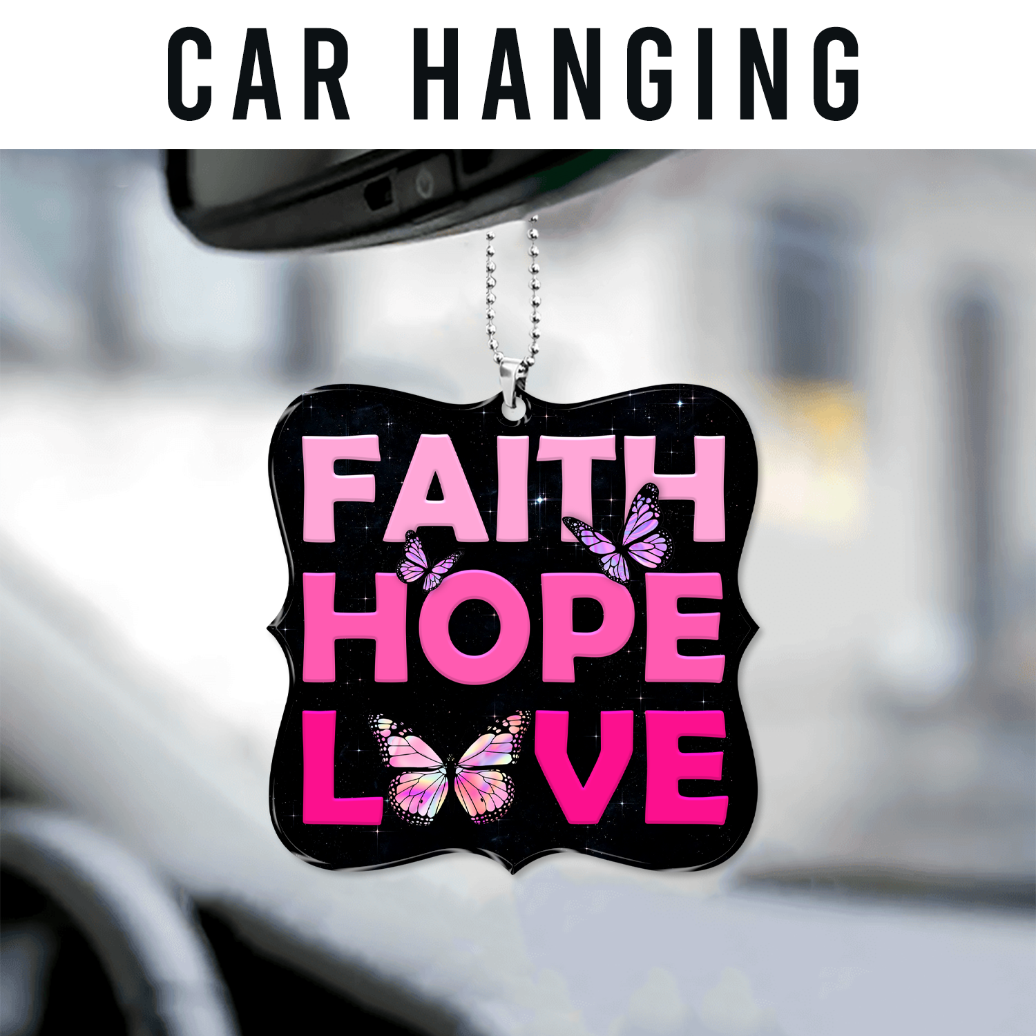 Pink Faith Hope Love Butterflies Christian Ornament Gift Christmas Ornament Car Hanging