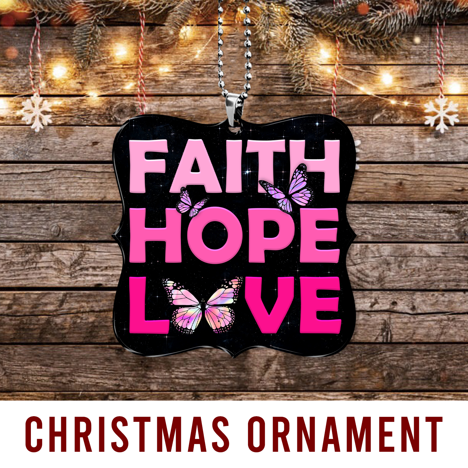 Pink Faith Hope Love Butterflies Christian Ornament Gift Christmas Ornament Car Hanging