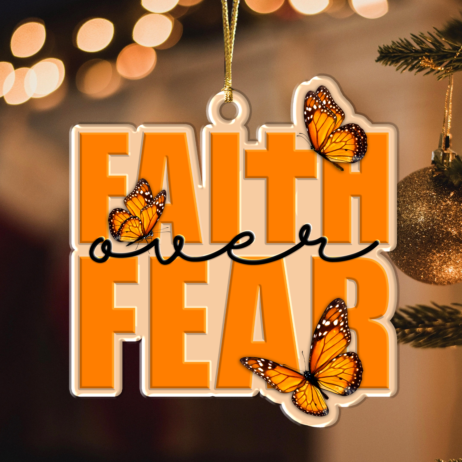 Faith Over Fear Christian Ornament Spiritual Gift Christmas Ornament Car Hanging