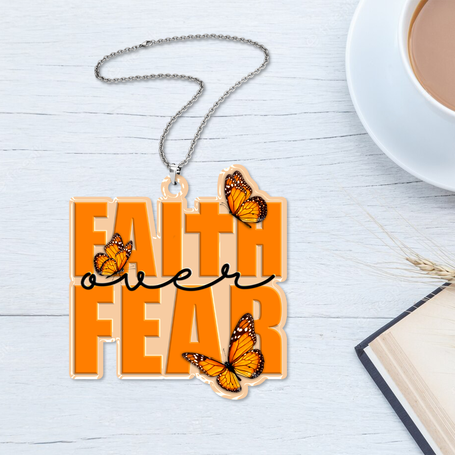 Faith Over Fear Christian Ornament Spiritual Gift Christmas Ornament Car Hanging