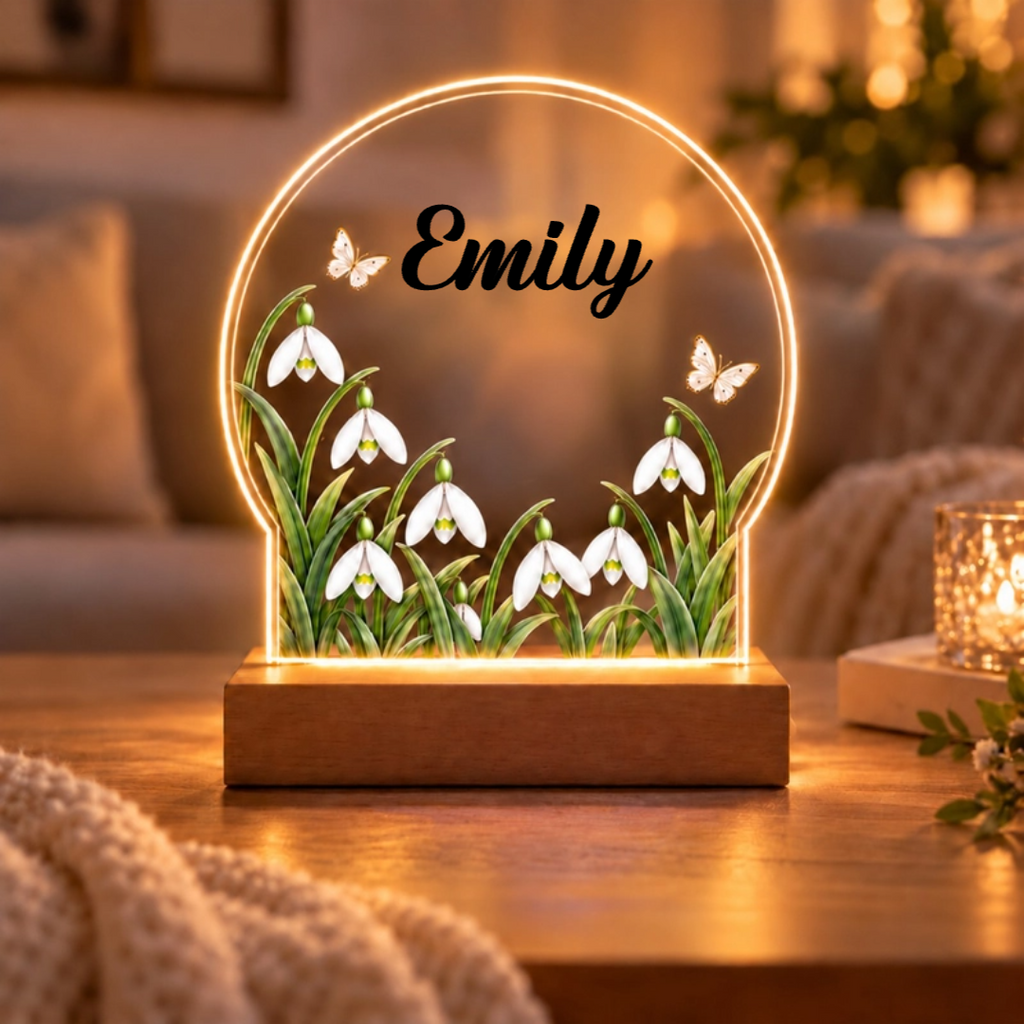 Personalized Name Birth Month Flowers Acrylic Night Light-One Side Print - Ideal Gift for Her