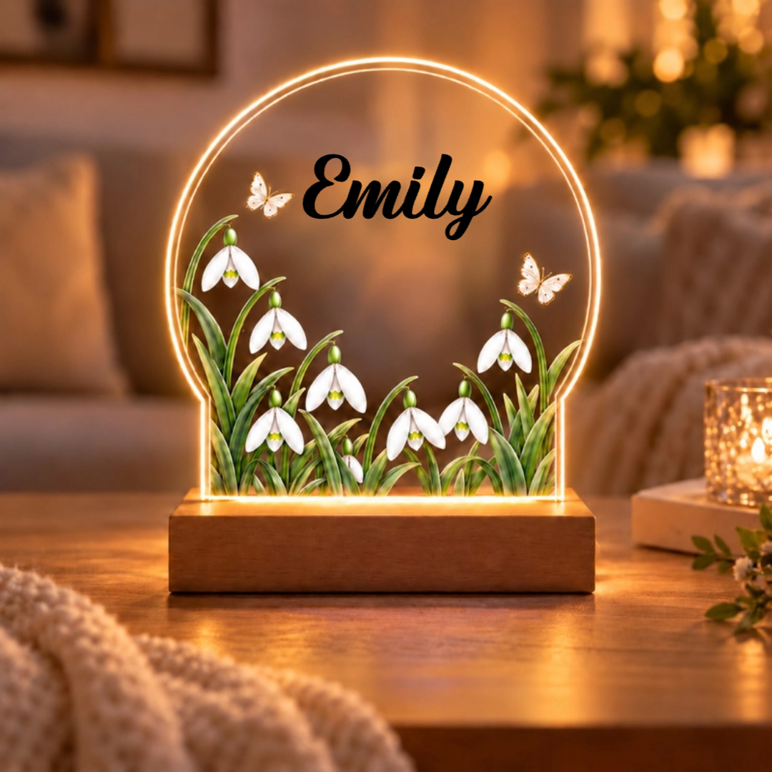 Personalized Name Birth Month Flowers Acrylic Night Light-One Side Print - Ideal Gift for Her