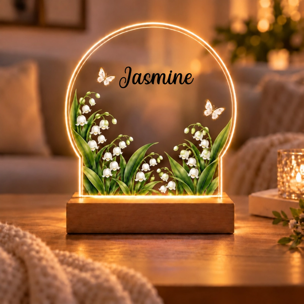 Personalized Name Birth Month Flowers Acrylic Night Light-One Side Print - Ideal Gift for Her